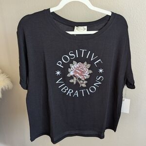 Joyfolie Positive Vibes boxy tee in Black - M
